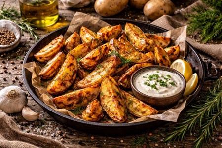سیبزمینی تنوری رستورانی با سس مخصوص سیر